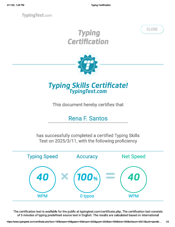 Typing Skills• Certificate of Completion